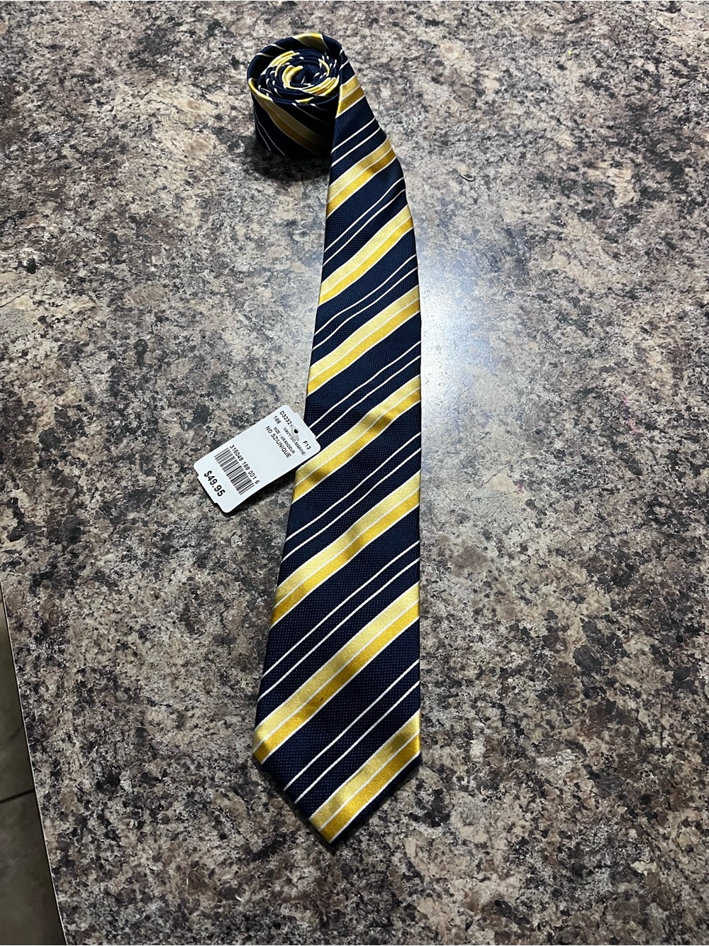 le chateau Navy and Yellow Striped Silk Tie